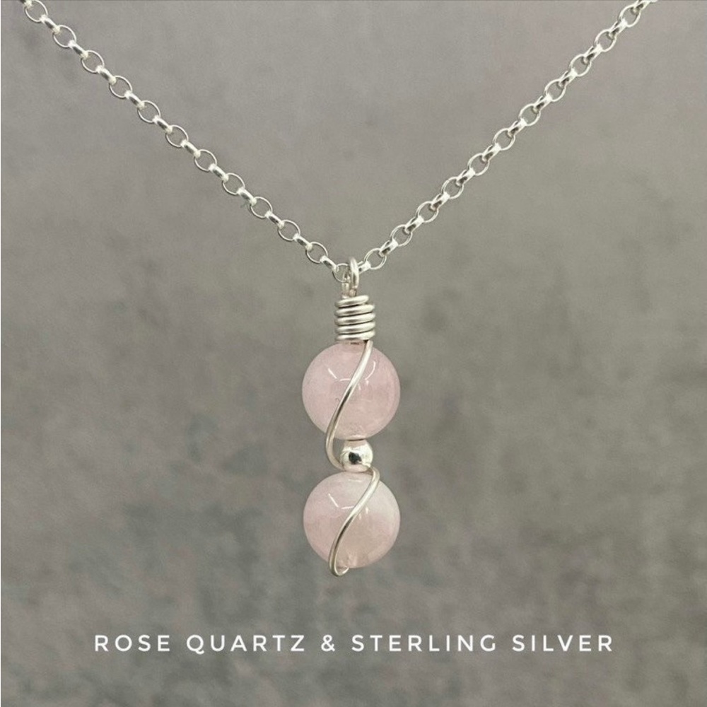 Rose Quartz Necklace Sterling Silver Crystal Pendant natural gemstone